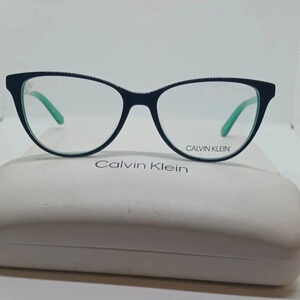NWT women's CALVIN KLEIN EYEGLASS FRAMES CK19516 black & teal